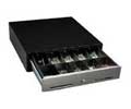 NCR BLACK COMPACT CASH DRAWER W/US TILL KIT, STAINLESS STEEL FR