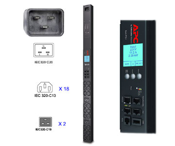 APC Metered Rack 20-Outlets PDU - Zero U, Input : IEC-320 C20, Output : 18 x IEC 320 C13, 2 x IEC 320 C19