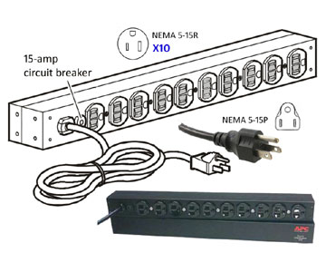 APC Basic Rack 1.8kVA PDU - 1.8kVA - 1U 19" Rack-mountable - INPUT: NEMA 5-15P,   OUTPUT: 10 x NEMA 5-15R