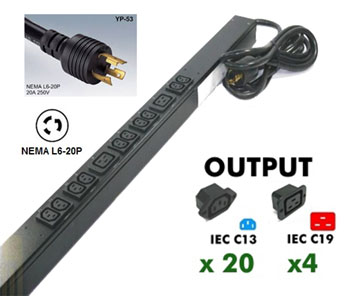 APC Basic Rack 4160VA PDU - 4160VA - Zero U, 20A Rack-mountable - INPUT: NEMA L6-20P, OUTPUT: 20 x IEC 320-C13, 4 x IEC 320-C19