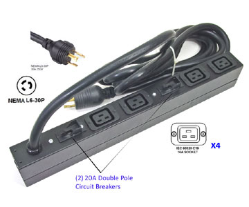 APC Basic Rack 6.24kVA PDU - 6.24kVA - 1U Rack-mountable - INPUT: NEMA L6-30P, OUTPUT: 4 x IEC 320-C19