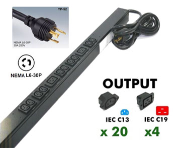 APC Basic Rack 4.992 kVA PDU - Zero U, 30A Rack-mountable - INPUT: NEMA L6-30P , OUTPUT: 20 x IEC 320-C13, 4 x IEC 320-C19